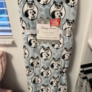 Happy Paws Plush Throw with Cat and Dog Design